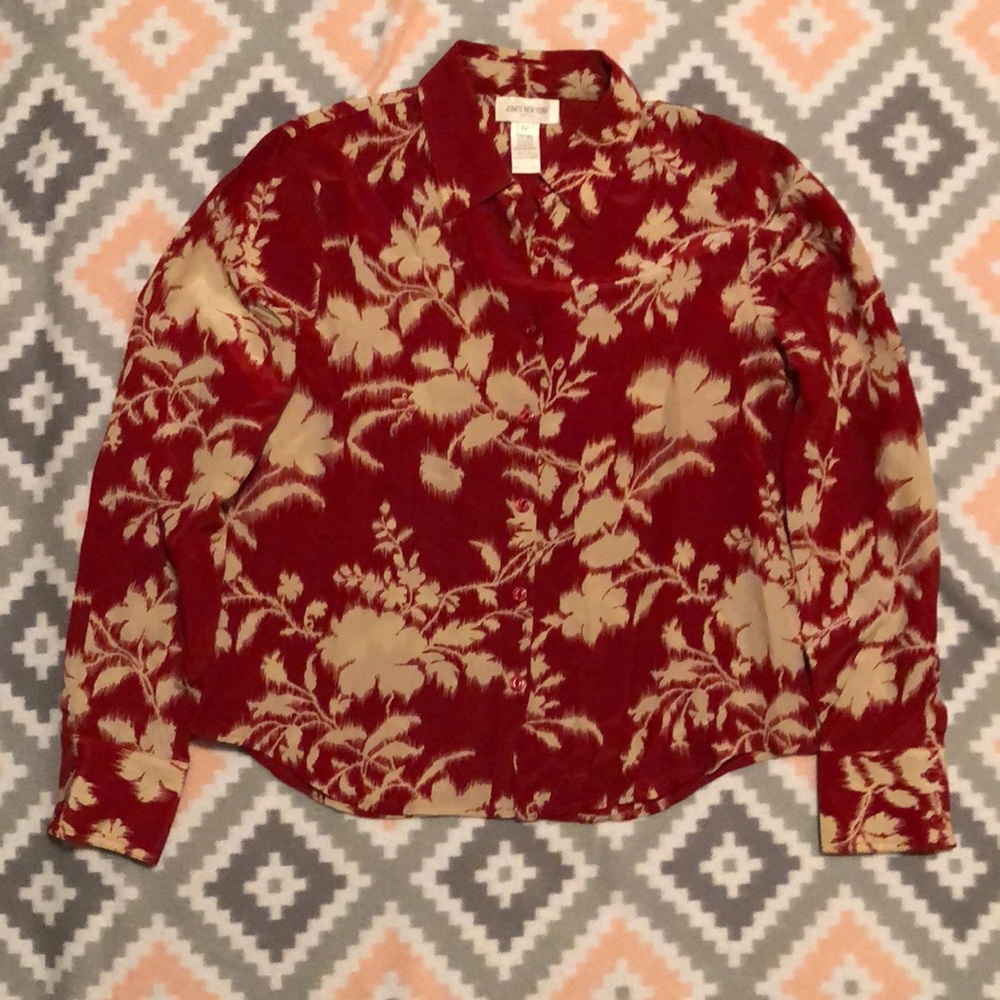 JONES NEW YORK 100%Silk Button Down Blouse Size 6P